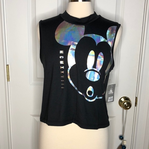 Disney Mickey MCMXXVIII Holographic Print Cropped Tank Youth XL - Picture 1 of 6